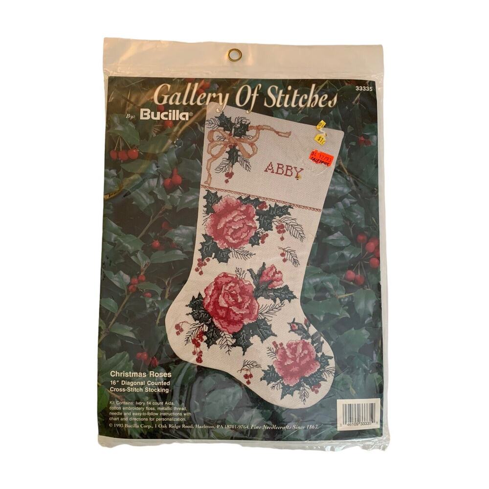 Bucilla Christmas Roses 16 Inch Stocking Cross Stitch Kit Holiday New #33335 - Picture 1 of 6